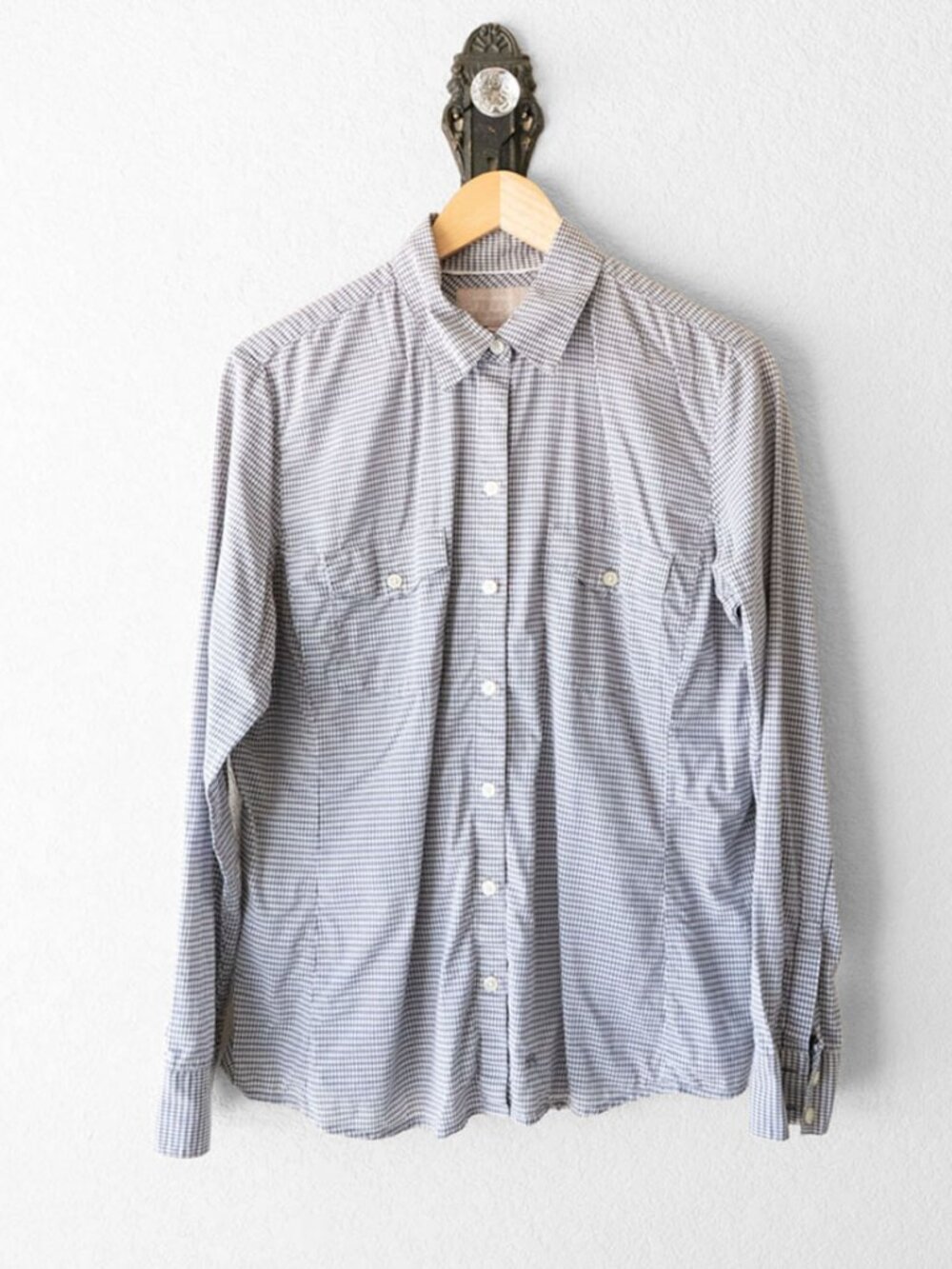Banana Republic Soft Wash Gingham Shirt Mens L Granite Blue Cotton Button Down